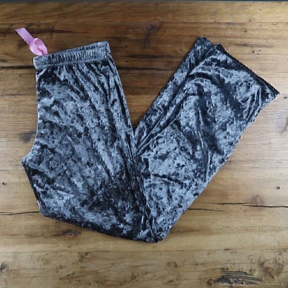 KATHY IRELAND GREY LIGHTWEIGHT VELVET PAJAMA PANTS WITH PINK DRAWSTRING SIZE M - Picture 1 of 7